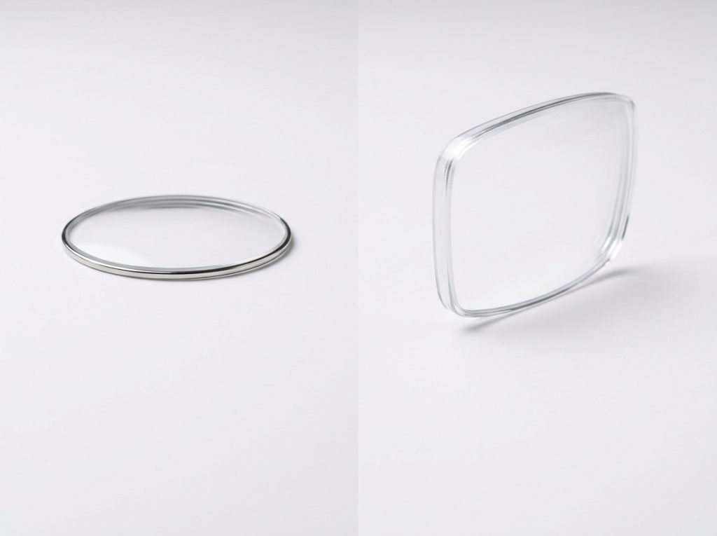 Comparativa de grosor de cristal según el tamaño y forma de la montura